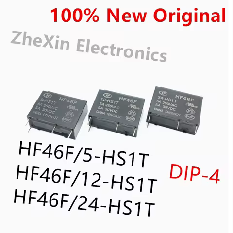 10PCS/Lot HF46F/5-HS1T 、HF46F/12-HS1T 、HF46F/24-HS1T DIP-4 New power relay HF46F-5-HS1T 、HF46F-12-HS