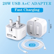 20W USB A+C Fast Charge with Cable Multi Port Type C Wall Charger PD Power Adapter UK Plug Quick Cha