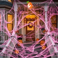 OCEANMAPDZ Spider Silk Web, Gothic Stretchable Spider Cobwebs, Scary Creepy Cotton Pink Fake Spider 