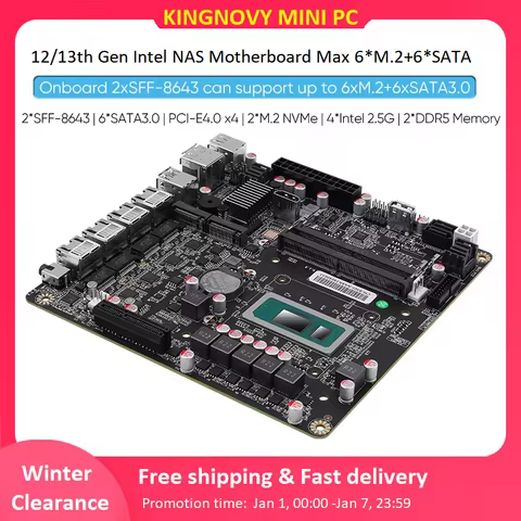 Intel 6-Bay NAS Motherboard i5-12450H 8505Max 6*NVMe 6*SATA3.0 1*PCIEx4 4* i226-V 2.5G 2*DDR5 Firewa