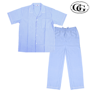 G&G ชุดนอนชาย เสื้อแขนสั้นคอปก กางเกงขายาว ผ้าโพลีเอสเตอร์ EM4P004 สีฟ้า(BU)