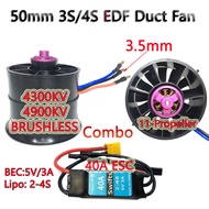 Hobbyocean 50mm 3-4S BRUSHLESS EDF Duct Fan 40A/50A ESC 4900KV 4300KV 11-Propeller for Brushless Mot