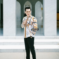 PUTIH Gudang Batik [Sale] KOKO Shirt With White HANDARU Motif Ramadhan Batik For Men, Men, Slimfit, Full Layer, Long Sleeve, Short Sleeve, Original Original