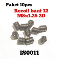 10Pcs Recoil M8x1.25 2D Recoil Key Bolt 12 Helicoil Bolt 12 Thread Repair Not M10x1.25