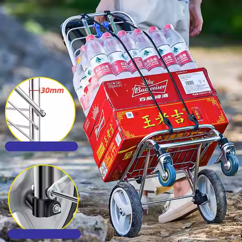 Portable Shopping Folding Cart With Rubber Wheels Cart For Buying Food Ingredients Aluminum Alloy Ba