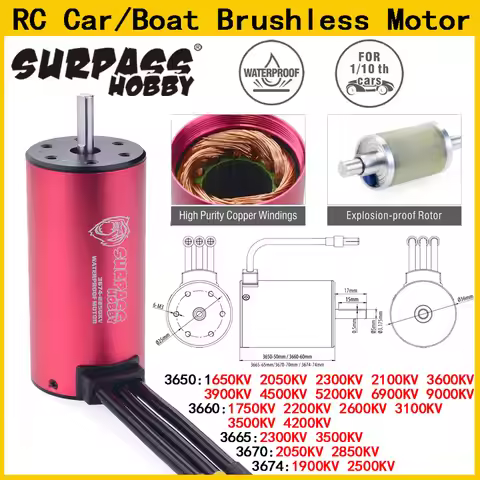 Surpass Hobby KK 3650 3660 3665 3670 3674 Waterproof Brushless Motor for 1/8 1/10 1/12 RC Car Drift 