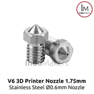 Stainless 3D Printer Nozzle E3D V6 0.6 nozzle, 1.75 Filament Diameter