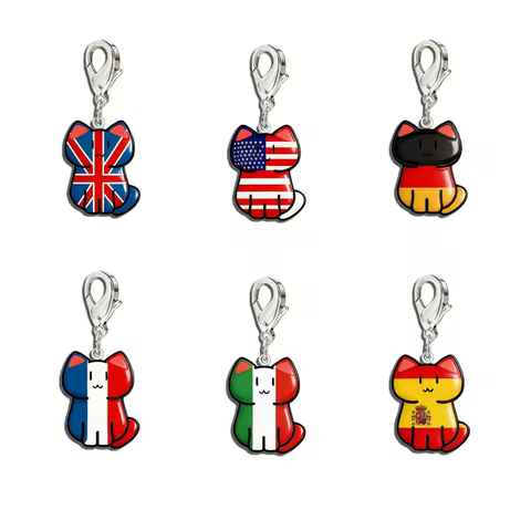 Cute Cat Shaped National Flag Charms For DIY Jewelry US UK France Country Flag Pendant for Bracelet 