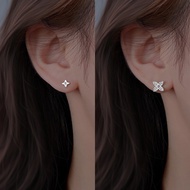 925 Silver Needle Four Leaf Clover Ear Stud Women's New Flower Crystal High-Grade Earrings
