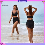 BUYMEZ  2pcs Women Bikini Set V-neck Padded Underwire Swim Bra High Waist Two-piece Swimsuit Beachwe