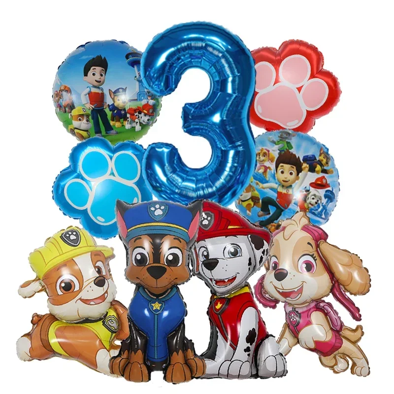 9pcs Cartoon Paw Patrol Theme Foil Balloon Number Balloon Childrens Birthday Party Decoration Baby G