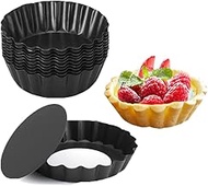 Tiamu Pack of 10 Egg Cake Moulds with Lifting Base, Tartelette Moulds Diameter 8 cm, Mini Quiche Mou
