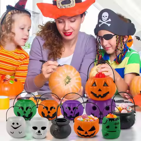 Trick Or Treat Bucket Candy Bucket Pumpkin Ghost 11 Pieces Trick Or Treat Party Bags Portable Trick 