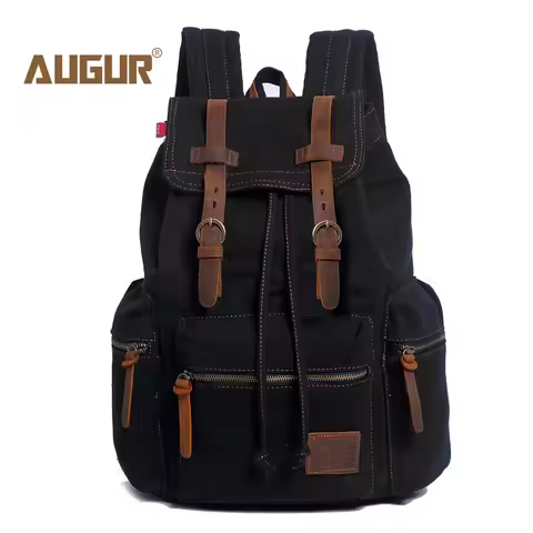 AUGUR Canvas Retro Men's Bag Backpack Suitable 14 Inch Laptop Backpack Vintage Wear-resistant Backpa