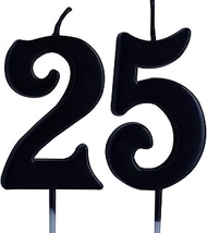 Black 25th Birthday Candle, Number 25 Years Old Candles Cake Topper, Woman Or Man Party Decorations,