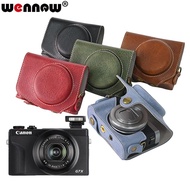 Retro PU Leather Camera Bag Hard Case Half Body Cover Casing for Canon Powershot G7 X G7X Mark III 3