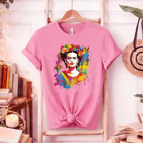 Frida Kahlo T-Shirt for Women Colorful Splash Art Print Graphic Tee Vintage Mexican Artist Design Sh