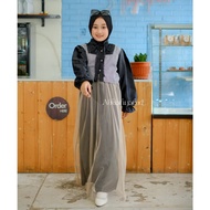 Aulia Dress Kids Gamis Anak Perempuan Usia 5-13 Tahun Bahan Velvet Mix Tile Dot Baju Gamis Set Rompi