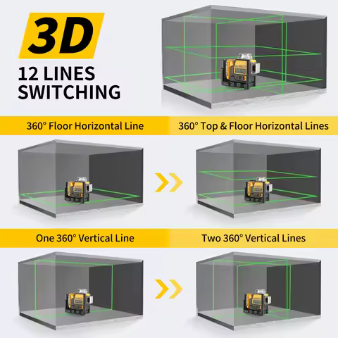 DW089LG 3 Sides*360 12 Lines Laser Level Horizontal Green Light tool Meter Outdoor Degree Vertical 1