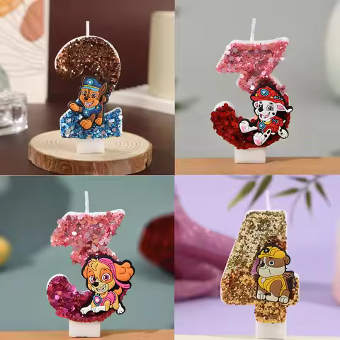 Anime Paw Patrol 0-9 Number Candle Cute Paw Patrol Cartoon Character Party Cake Plug-in Birthday Cak