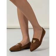 brown suede ladies loafer shoes flats