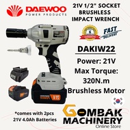 DAEWOO DAKIW22 21V 4.0Ah 1/2" Socket Brushless Impact Wrench 320N.m -2 Batteries & 1 Charger
