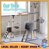 CATQUEEN Premium Wooden 138cm 5 Layers Cat Tree Grey Cat Condo Hang Bed Scratcher House Cat Tower Hammock Stair Cat Tree