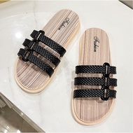 OKAIDO Sandal Selop Wanita Cewek Model Tali Warna-Warni Kekinian Korea Style Hitam Pink Karet
