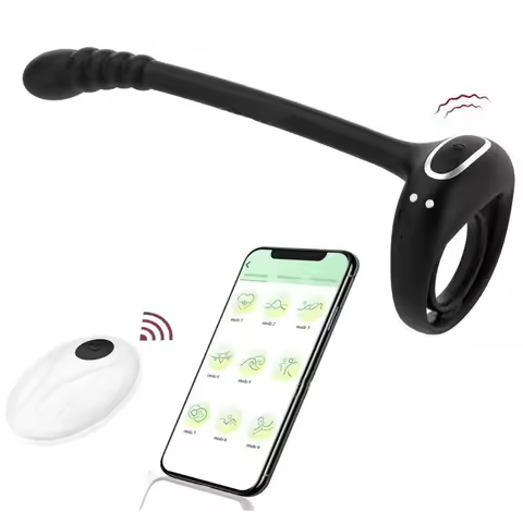 APP Wireless Remote Control Vibrating Cock Ring with Delay Lock Anal Stimulation Adjustable Vibratio