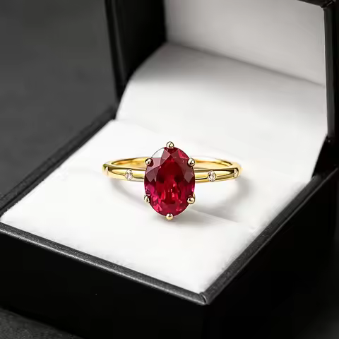 Ring luxury gold luxury real gold jewelry 24k certifid oval 6*8mm pigeon blood red ring feminine sty