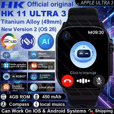 2026New Genuine HK11 ULTRA 3 Max Smartwatch 49mm AMOLED 4G ROM AI Robot Bluetooth Network Call Clock