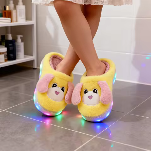 Kids' Slippers House Shoes Cartoon Little Led Light Winter Shoes For Girls Warm Anti-slip Thick Bott