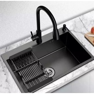 Complete Kitchen Sink Package Black 6045 flexible faucet/ 6045 Black Dishwashing Basin