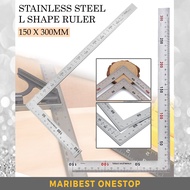 L SHAPE RULER STAINLESS STEEL 150 X 300MM Square Angle Scale Ruler Tool Pembaris Besi Sesiku L