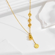 Golden Fortune Character Gourd Coin Necklace Chinese Style Auspicious Element Design Daily Versatile