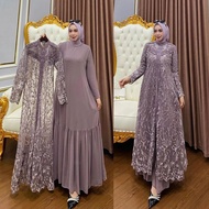 Gamis Kondangan Mewah Elegan Zallia Dres Ceruty Babydoll Mix Brukat Aplikasi Payet M L XL XXL 3XL Dr