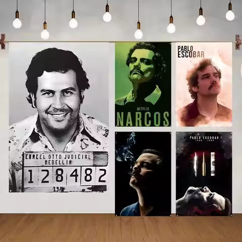 Pablo Escobar Flags Flags for indoor decoration with no edging and four corner rings for easy hangin