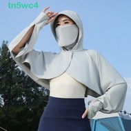 TN5WC4 3 in 1 Sunscreen Hoodie, Ice Silk Solid Color Facemask Hat Sunscreen Shawl, Fashion Long Slee