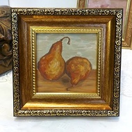 梨油畫、水果廚房牆藝術、裱框畫、復古風格藝術
