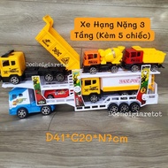Đồ Chơi Xe Tải Container 3 Tầng Chở Xe Con (kèm 5 chiếc xe)