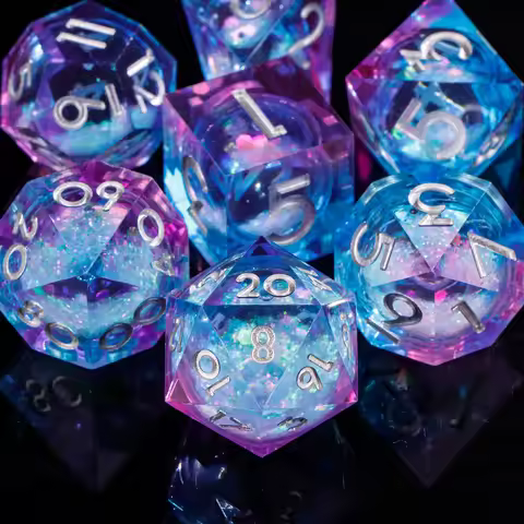 Liquid Core Sharp Edge Resin Dice Set Full Polyhedral 7PCS Dice for DND D&D RPG MTG Tabletop Role Pl