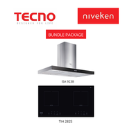 (HOOD + HOB) TECNO Tecno ISA 9238 / ISA9238 Island Hood with Black front Panel + Tecno TIH 282S / TIH282S 2-Burner Built-In Induction Cooker Hob