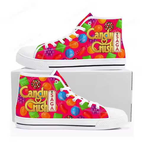 Candy Crush Saga High Top Sneakers Cartoon Game Men Women Teenager High Quality Canvas Shoes Casual 
