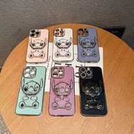 Stitch Case Mirror Stand For OPPO Reno11 pro 11F A79 A54 Soft Back Cover Cute