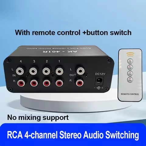 4-WAY stereo audio switcher 4CH Audio IR remote control switch AV audio signal 4-in 1-out audio sour