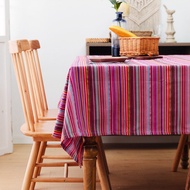 Vintage Bohemian Ethnic Style Tablecloth Cotton Linen Tea Table Cover Cloth Stripe Pattern Home Text
