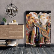 Elephant Painting Canvas Wall Art Colorful Elephant Couple Print Artwork Wild Animal Picture Love Po