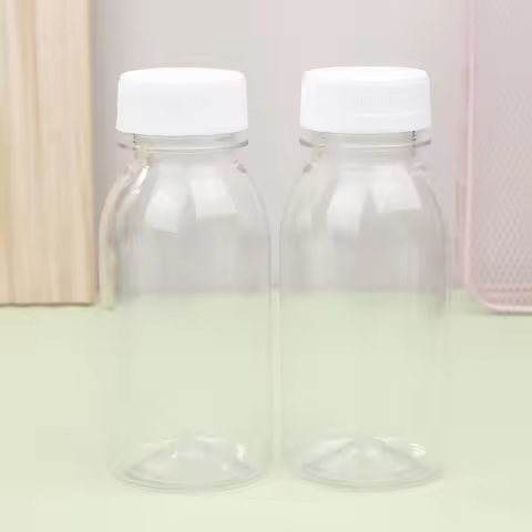 6Pcs 200ML Transparent Kids Water Bottle Plastic Juice Bottle PET Milk Beverage Bottle With Lid Port