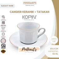ROYALLINE KOPIN CERAMIC CUP SET WITH OCTIME MOTIF 8 SQUARE GOLD LINE KOPIN CERAMIC CUP GLASS/ WITH O