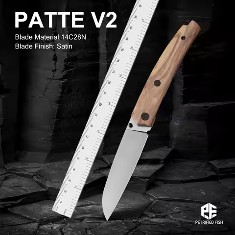 Petrified Fish PF719 Folding Knife Satin Blade Ball Bearings Knife 14C28N Steel Wooden Handle Outdoo